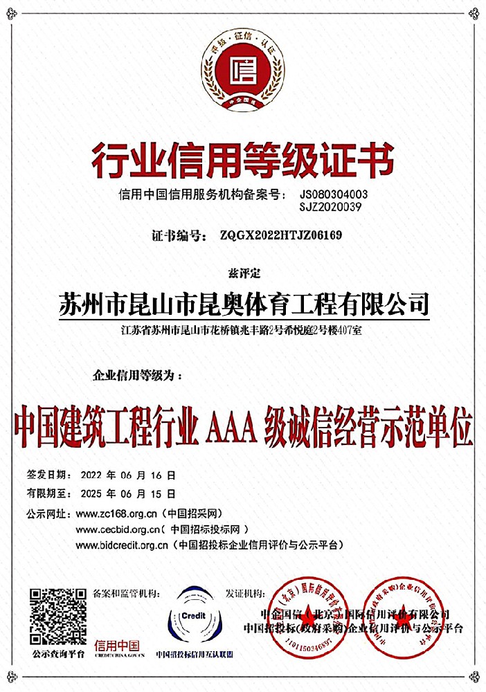 行業(yè)信用等級證書