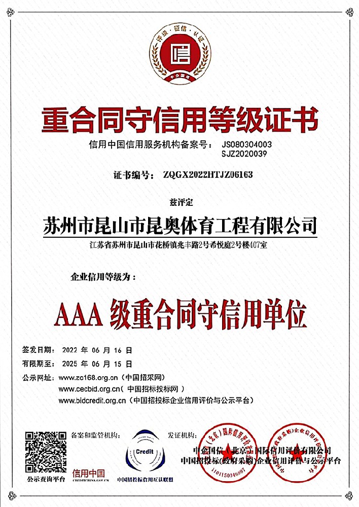 重合同守信用等級證書
